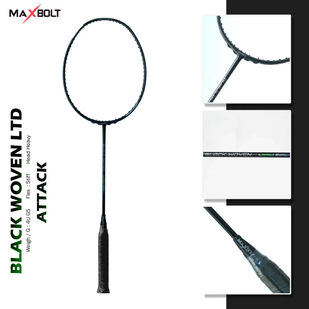 Maxbolt Black Woven Limited Edition Badminton Racket