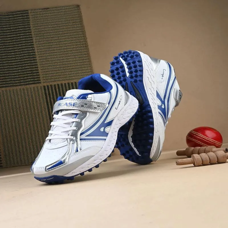 Proase CG102 Cricket Shoes White Blue Lace-Up Rubber Sole