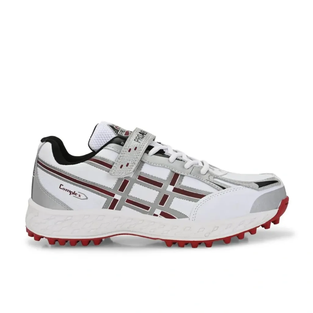 Proase CG102 Cricket Shoes White Red Lace-Up Rubber Sole (UK 2)